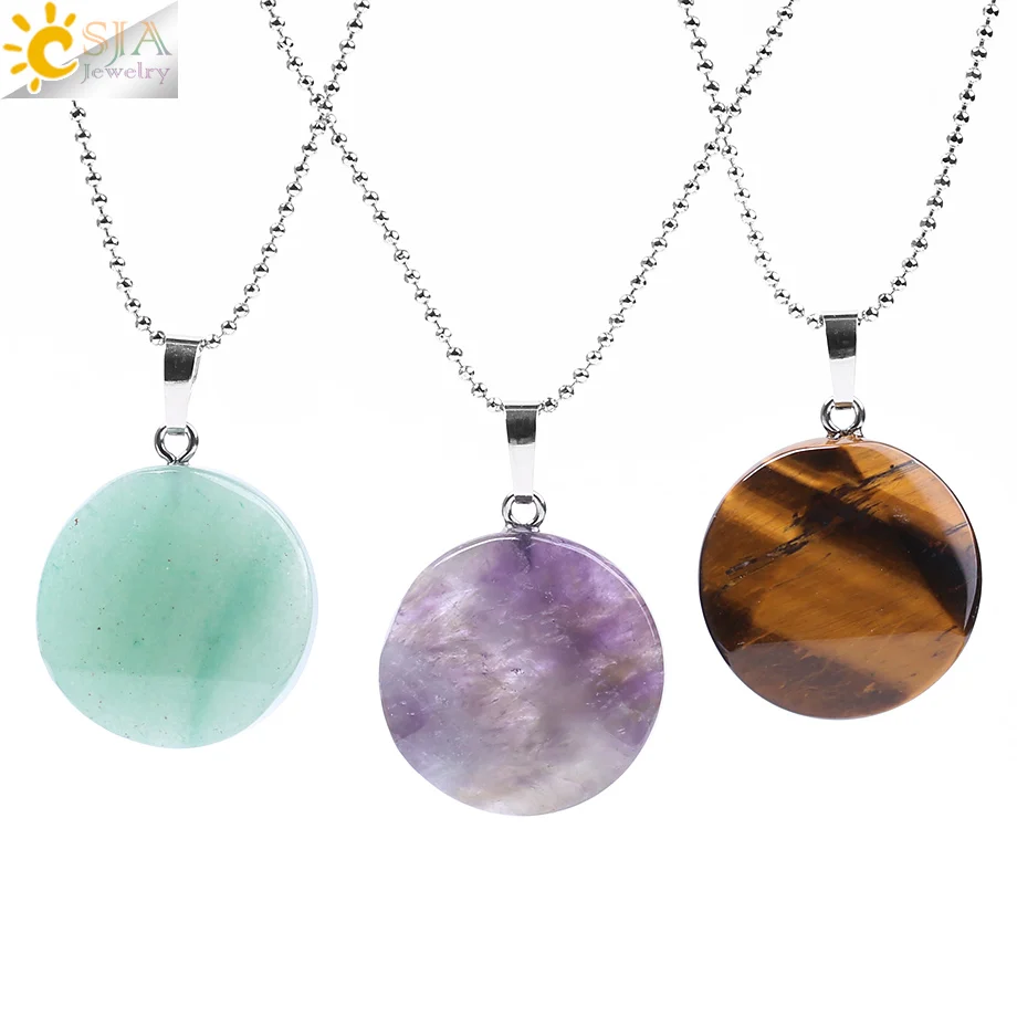 CSJA New Fashion Natural Stone Pendant Hexagonal Big Satellite Necklace Multi-faceted Quartz Crystal Bead Men Women Jewelry F186