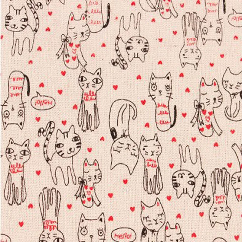 50x145cm So Cute Cartoon Cat Printed Zakka Linen Cotton Fabric For DIY Sewing Quilting Patchwork Tilda Fabric Home Decoration