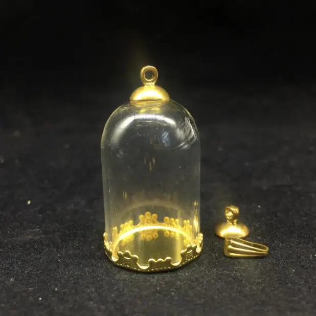 100sets/lot bell jar shape 30*20mm glass globe 20mm gold crown base 8mm cap set glass bottle necklace pendant glass vials