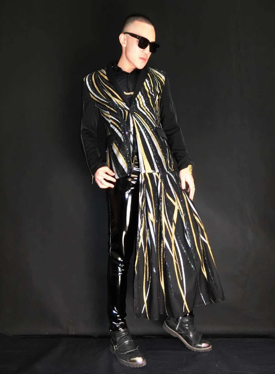 

Novelty personality Nightclub Male singer dj Show stage Show performance slim suit long skirt suit costumes