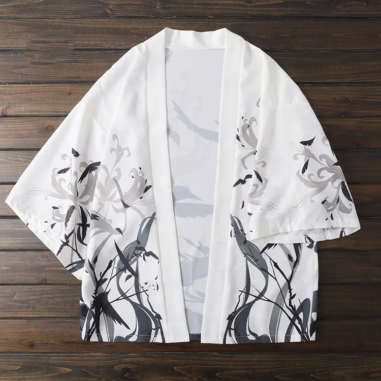 Japanese loose bathrobe Three thousand crows Daytime White color haori summer Sunscreen kimono Literature cosplay Chiffon DA008