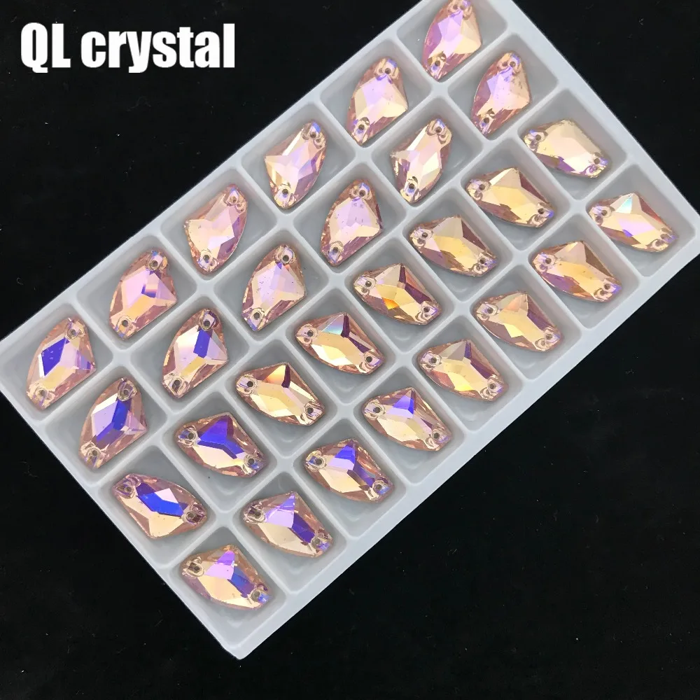 QL Crystal  K9 AB Galactic AX Sew on Crystal Rhinestone Flatback Glass crystal sew on strass for Wedding dress clothing