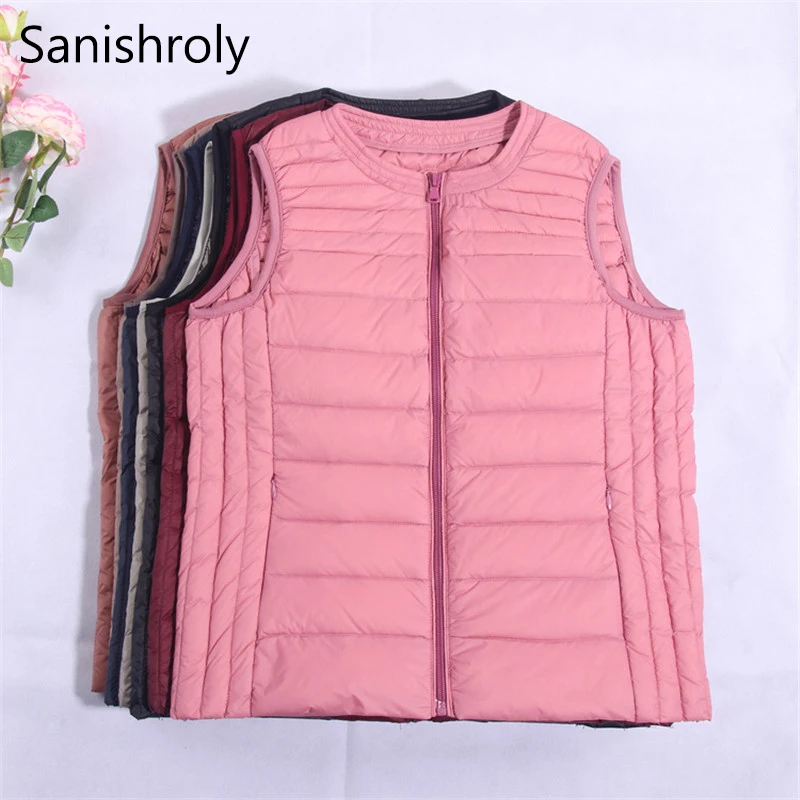 

Sanishroly New Women Ultra Light Down Vest Autumn Winter White Duck Down Coat Parka Female Sleeveless Waistcoat Short Tops SE671