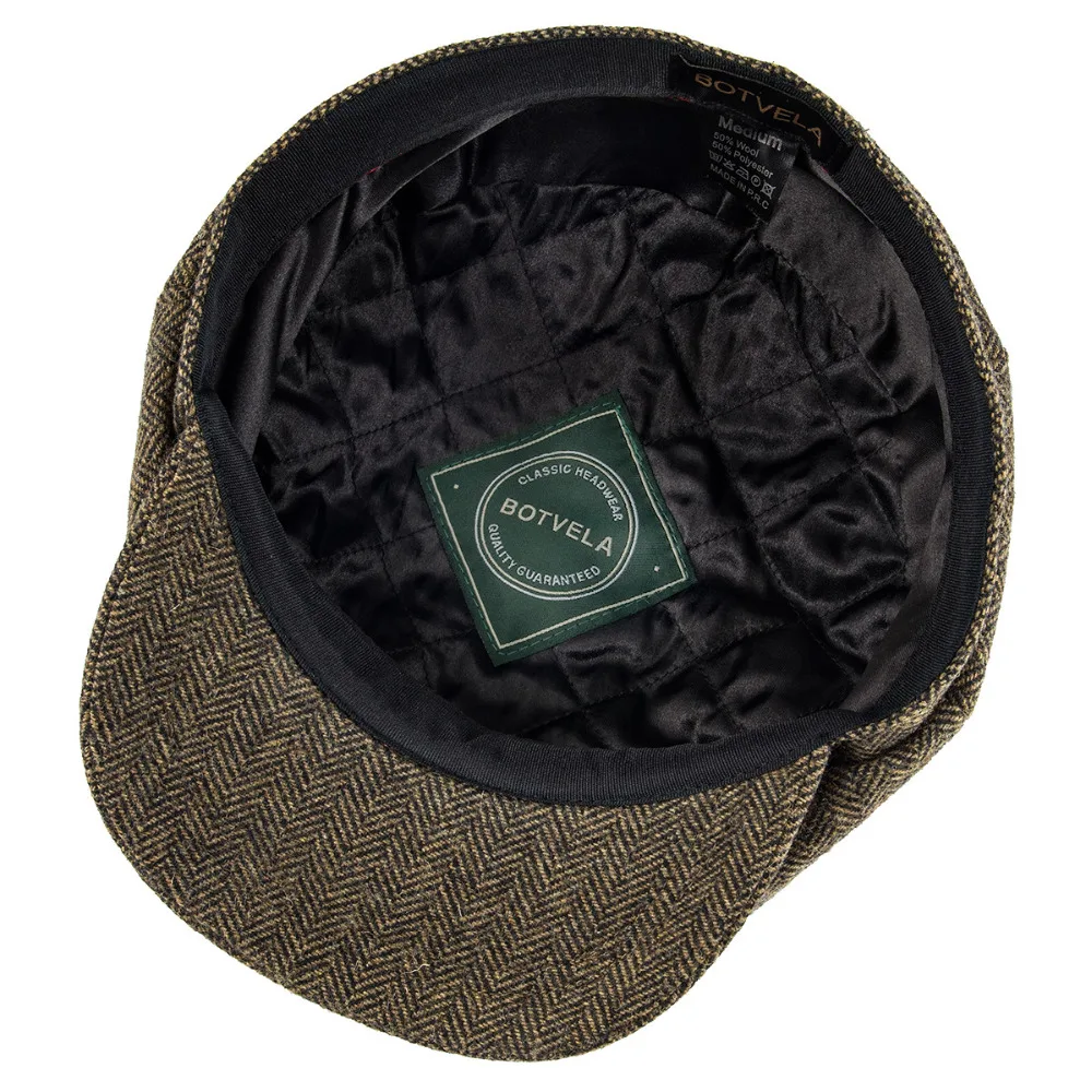 BOTVELA-Boné de jornaleiro de lã Tweed para homens e mulheres, boina vintage, boné de condução plana British Gatsby, chapéu retro