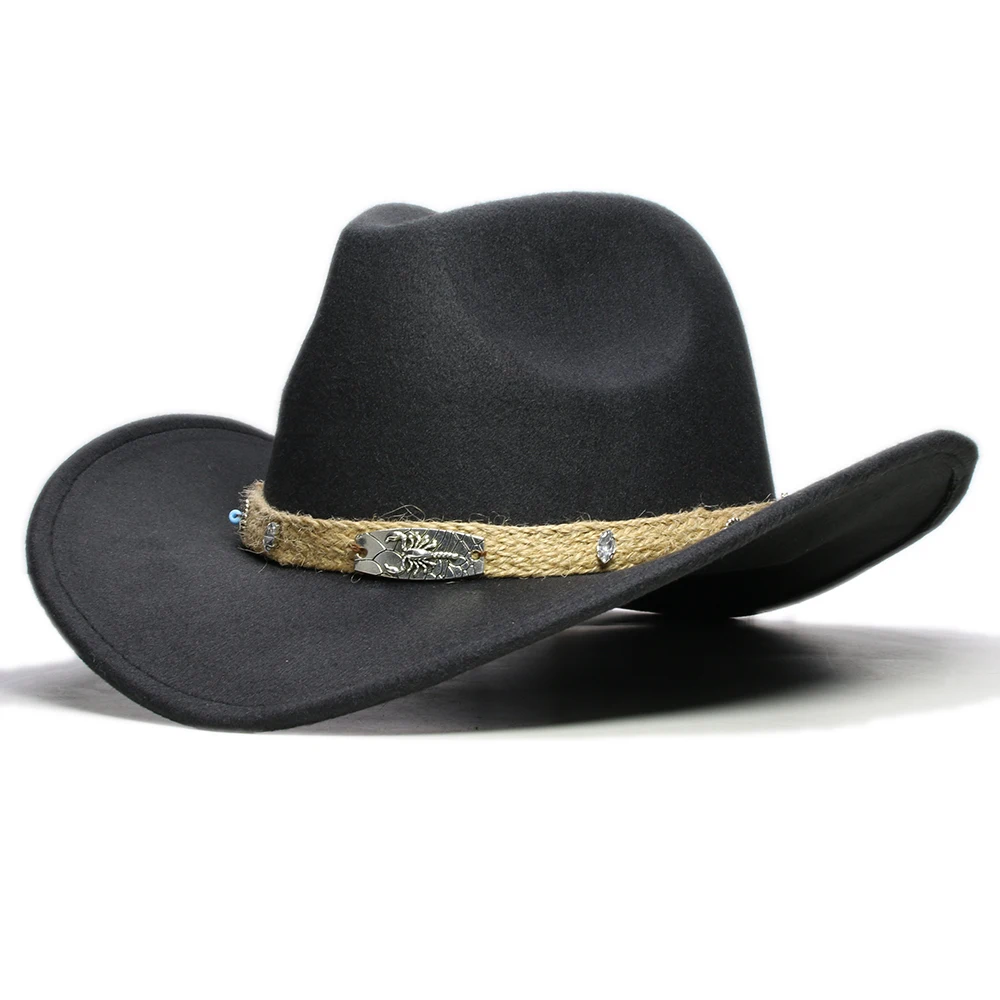 Retro Beige Scorpion Knitted Band Parent-child Women Men /Kid Wool Wide Brim Cowboy Western Hat Cowgirl Cap (61cm/57cm/54cm)