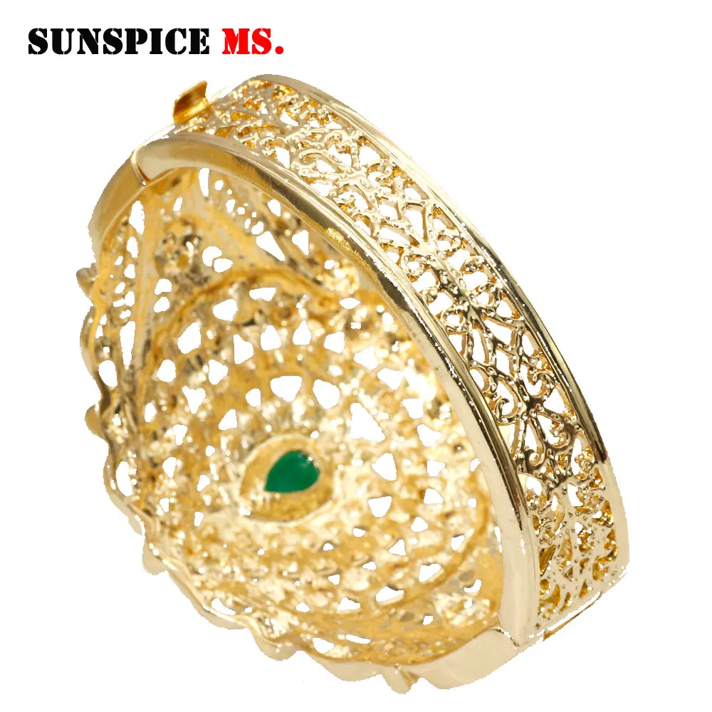 SUNSPICE-MS Gold Color Metal Morocco Bangles Love Jewelry For Women Wedding Dubai Bridal Gift Vintage Resin Flower Cuff Bracelet