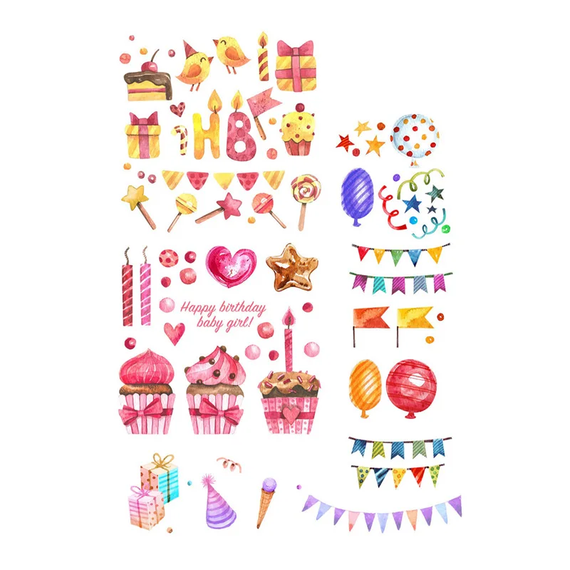 2 pcs/lot Happy Birthday DIY Deco Scrapbook Book Journal Stationery Stickers Planner Diary School Office Craft Supplies