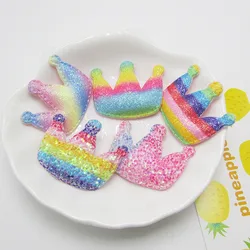 30pcs/lot Rainbow Glitter Crown padded applique Crafts for headwear bag shoe garment DIY accessories