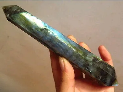 100-110mm TOP! NATURAL Labradorite Crystal dt wand POINT Orb Gem light dagascar*