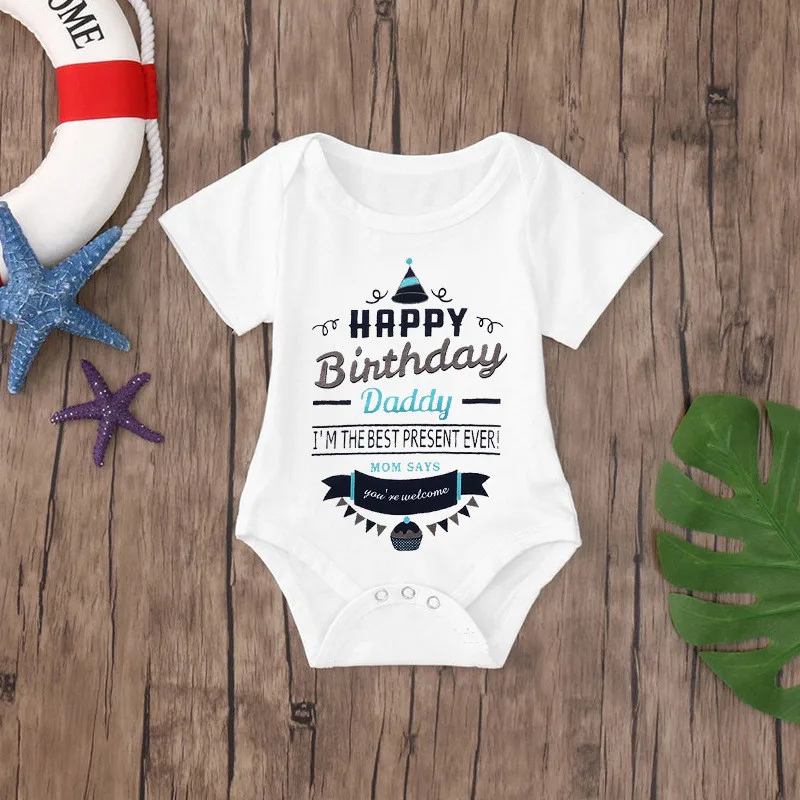 

Baby Rompers Cotton Infant Body Short Sleeve Clothing Baby Jumpsuit Happy Birthday Daddy Printed Baby Boy Girl Clothes