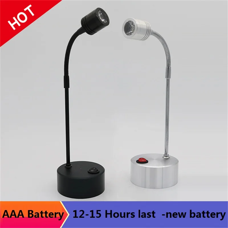 5-40cm pole concentrated portable  AAA battery 1W 3W LED hose lamp,photo bar night market background showcase window  spot light