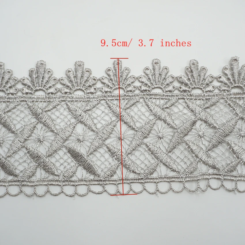 14yards 9.5cm Lace Ribbon Trims for Dresses Costumes Sofa Curtain Trimmings Embroidery Applique Silver Grey Cusack