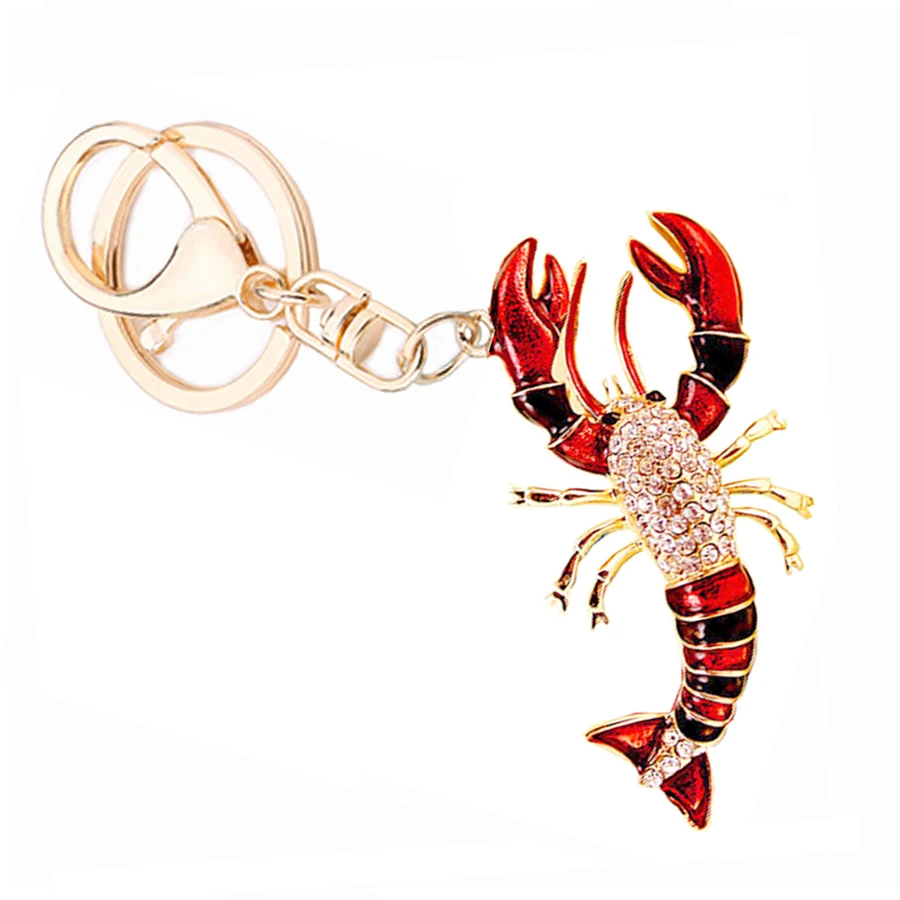 5PCS Rhinestone Crayfish Keychain Fashion Novelty Car Key Chains Holder Charm Women Bag Decoration Jewelry Gift Wholesale R020