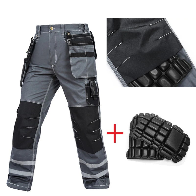 2025 New Qveralls Men Working Pants Multi-pockets Wear-resistant Worker Mechanic Cargo Wear Trousers Machine Repair Reflective