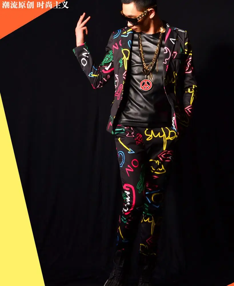 Spring New Men\'s Fashion Slim Jacket Neon Colors Suit Set Coats Singer Stage Costumes Male Pus Size Performance Blazers Clothing