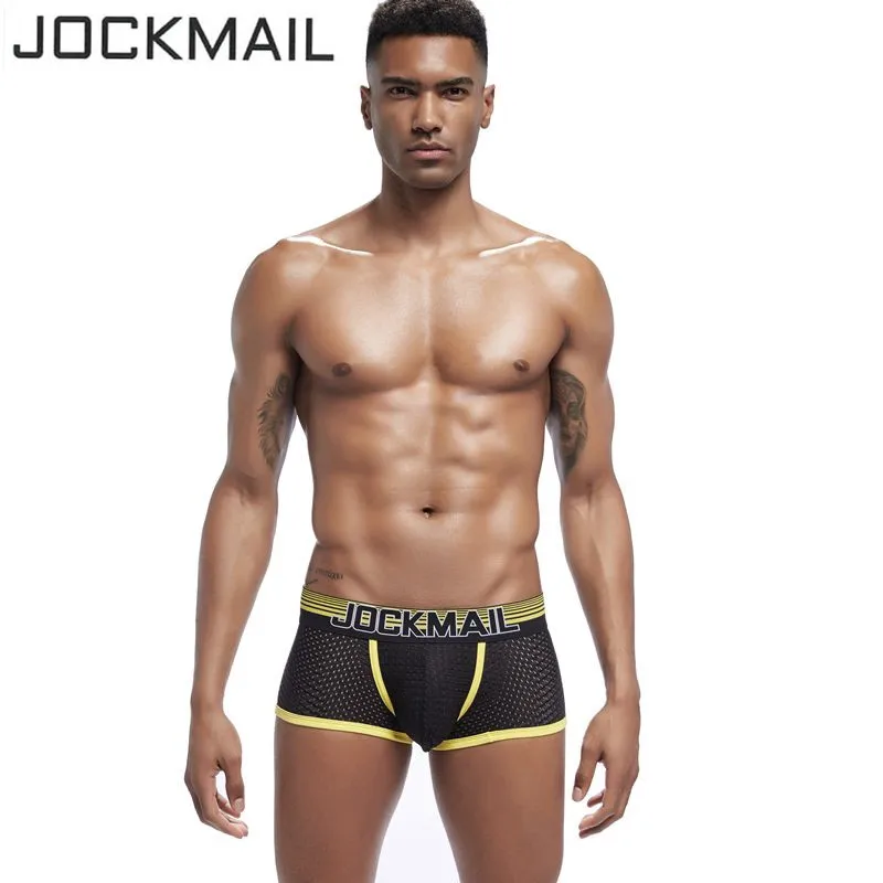 JOCKMAIL 2019 New Underwear Men Boxer Mesh U Pouch Sexy Underpants Cueca Nylon Pants Trunks Boxer shorts Gay Male Panties Hot