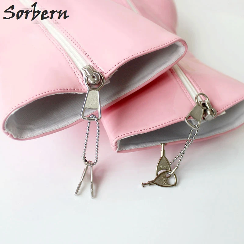 Sorbern Patent Woman Boots Ballet Wedges High Heel Lockable Zipper Heelless Fetish Pinup Ankle Boots Plus Size 15 Unisex Shoes
