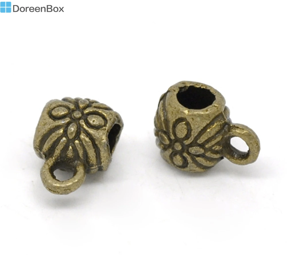 Doreen Box Lovely 100 Bronze Tone Flower Pattern Bail Beads 9x6mm (B14506)