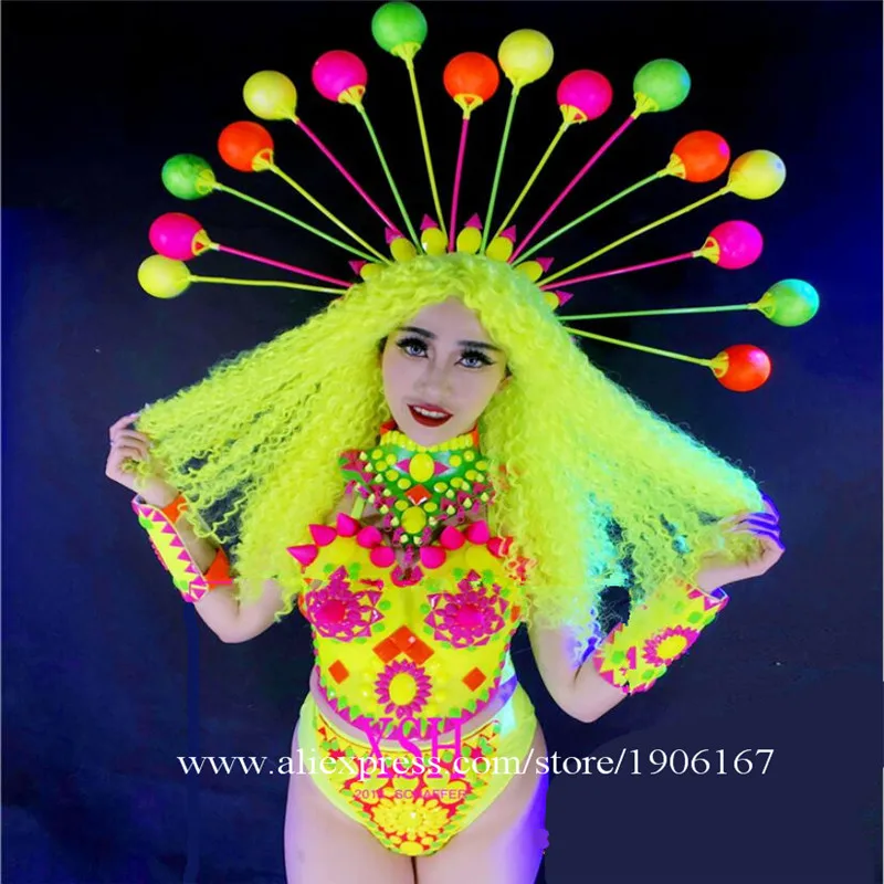 Fluorescent Colorful Sexy Lady Party Evening Dress Stage Performance Catwalk Models Show Costumes Masquerade Cosplay Clothes