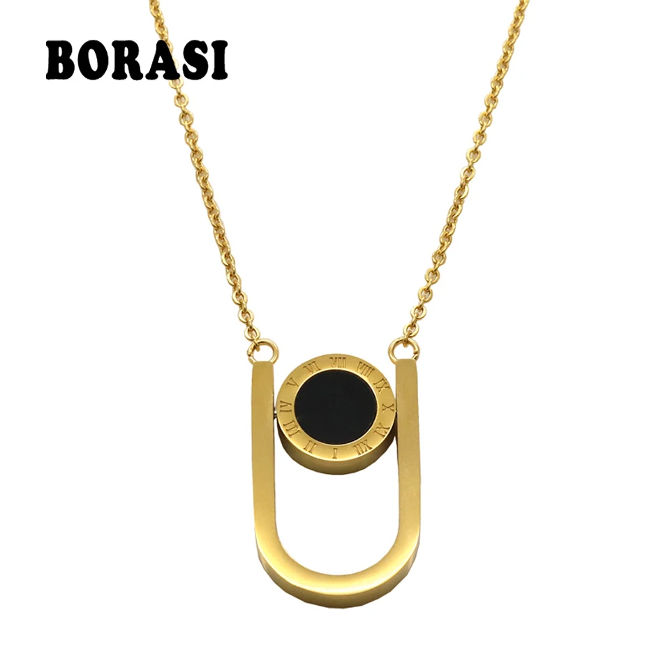 Turnable Two-Sided Roman Numeral Necklaces & Pendants For Women Stainless Steel Gold Color Female Pendant Necklaces Jewelry