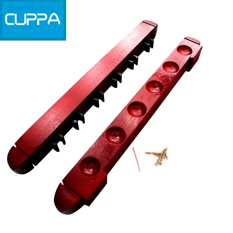 New 1 Pair Cuppa Snooker Wood Billiard Cue Stick Rack Holder Billiard 6 Holes Wood Pool Red/Orange Colors China