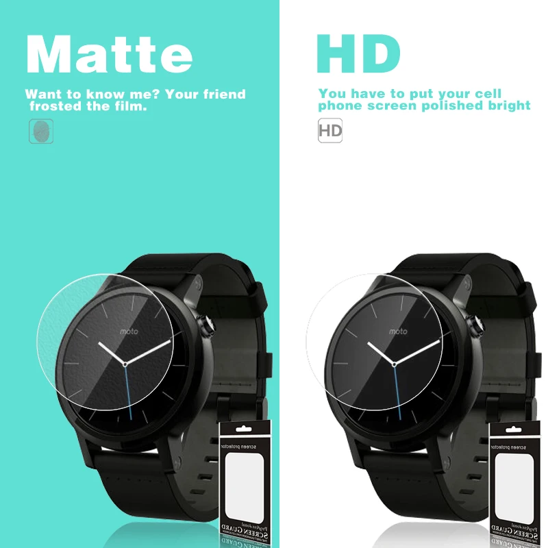 Anti-Glare Matte Film For Motorola 360 HD Clear Glossy Film For Moto Watch_ 360 II 360s 360L Screen Protector Film+clean cloth