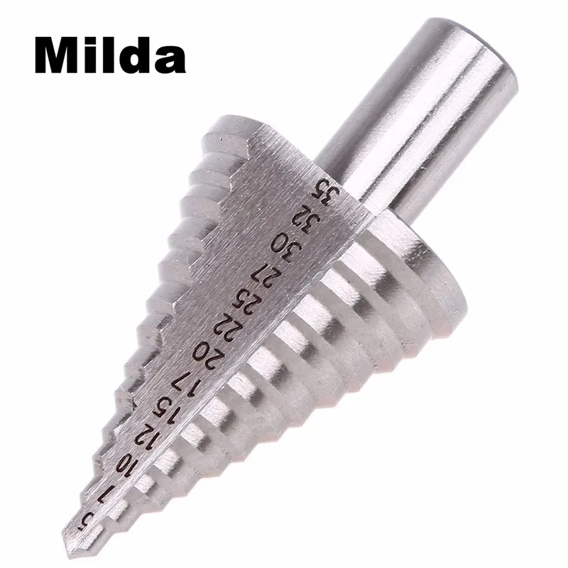 Milda 5-35Mm Hss Stap Boor 13 Stappen 5,7,10,12,15,17,20,22,25,27,30,32,35 Meerdere Gat Metalen Platic Hout Cone Boren