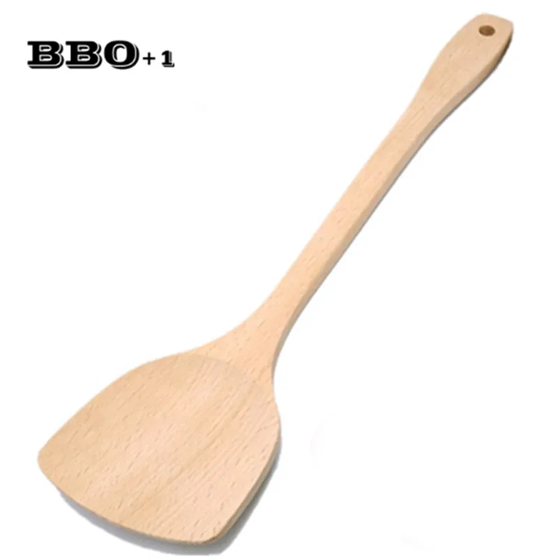 Long Handle Natural Beech Wooden Shovel Nonstick Wooden Cooking Spatula Turner Cooking Utensils Wok Shovels 39cm*9cm / 15.3inch