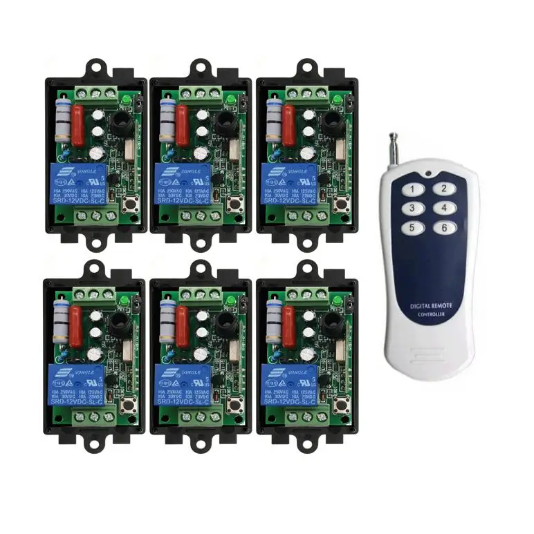 RF Wireless 220V Remote Control light Switch 1CH  10A  6 Receiver&1 Transmitter 315/433 MHZ  universal 100m