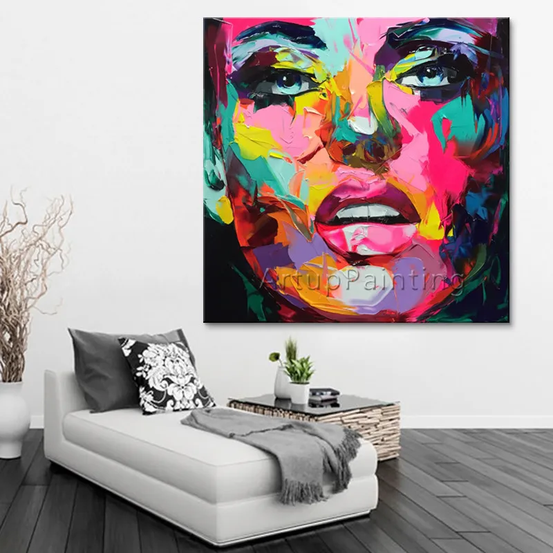 

Palette knife painting portrait Face painting acrylic Impasto figure on canvas Hand painted Francoise Nielly wall art pictures