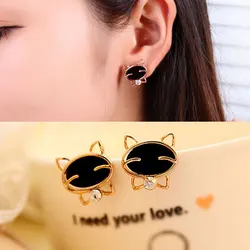 Pendientes bohemios con diseño De gato sonriente para mujer, aretes, Estilo Vintage, De alta calidad, color negro, 1 par, novedad De 2017, pendientes De fiesta