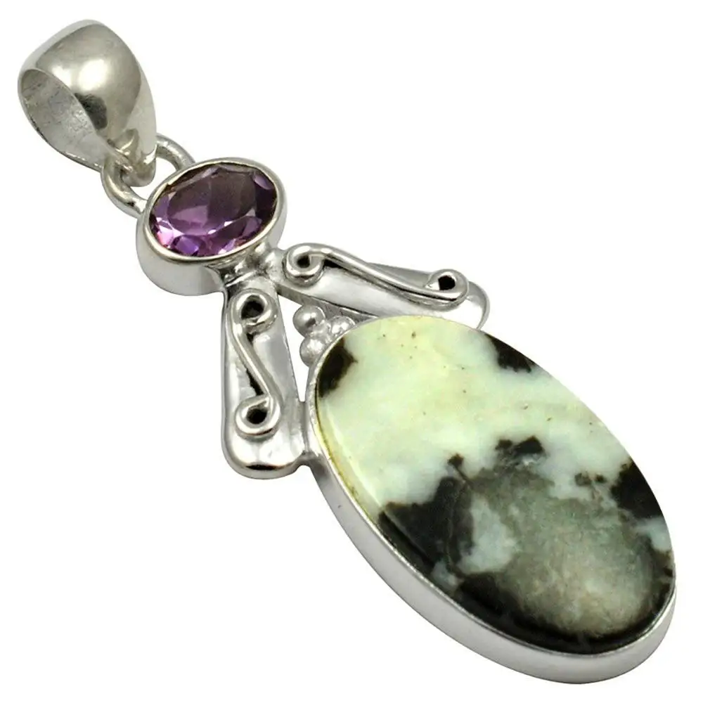 

Lovegem Genuine Dragon Septarian & Amethyst 925 Sterling Silver , 51 mm, AP4341