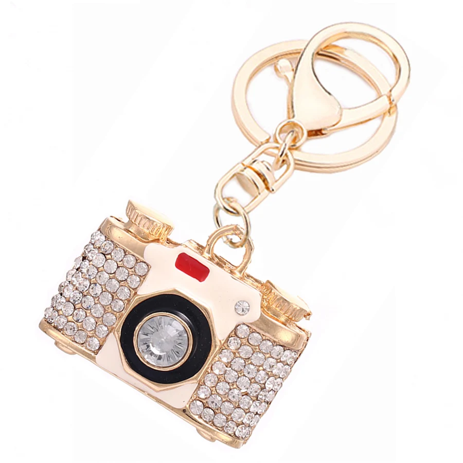 Unique Novelty Rhinestone Camera Keychain Fashion Creative Crystal Car Key Chain Ring Holder Charm Bag Accessory Gift R098