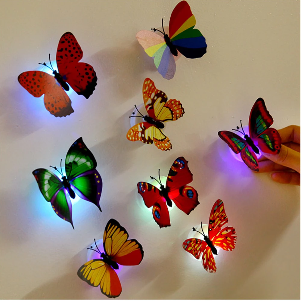 Color light Butterfly Wall Stickers easy installation night light Home living kid room Fridage bedroom decor