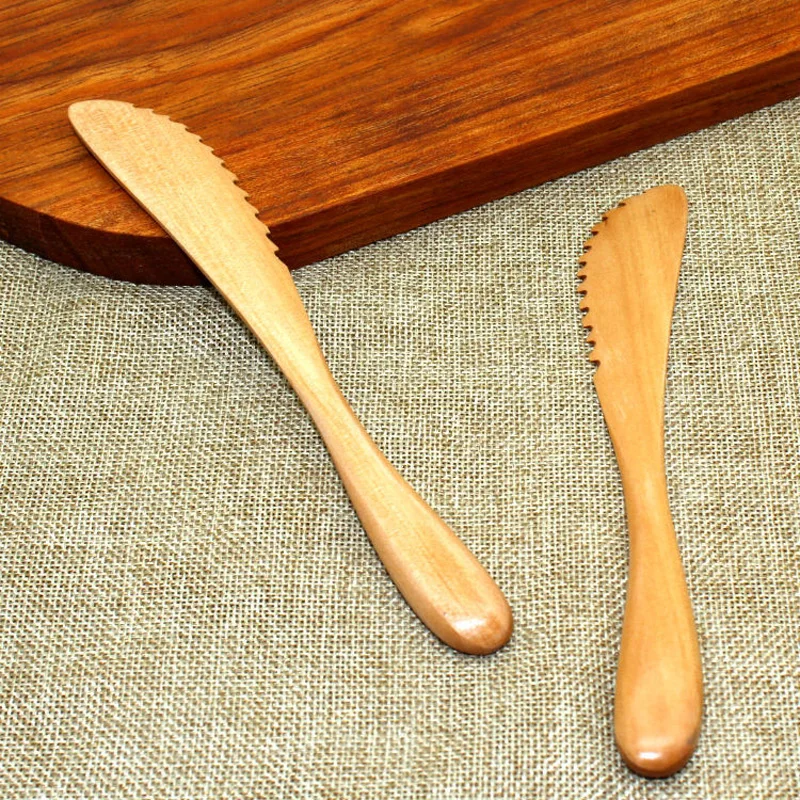 100pcs Original Wooden Butter Knife Japanese Style Fruit Cake Knife Tooth Shape Cheese Knife Wholesale