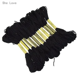 Chzimade 12pcs Black Anchor Cross Stitch Cotton Crochet Embroidery Thread Floss Skein 8m