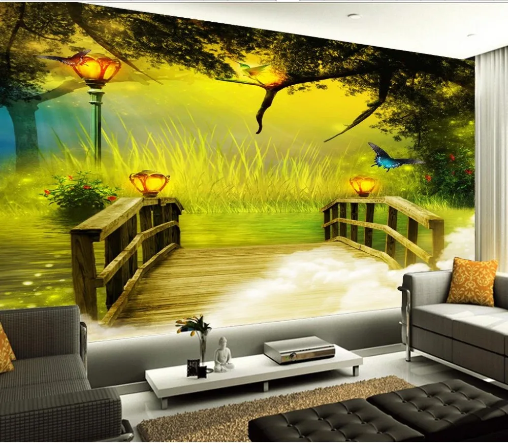 

customized wallpaper for walls 3d wallpaper Dream Wonderland Butterfly Forest Bridge Wall Fresco mural 3d wallpaper