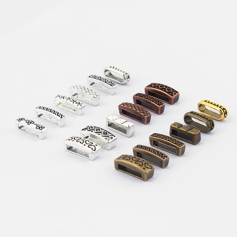20Pcs Tibetan Silver Gold Textured Flat Spacer Beads For DIY 11mm Flat Leather Cord Bracelet Necklace Jewelry Making Supplies