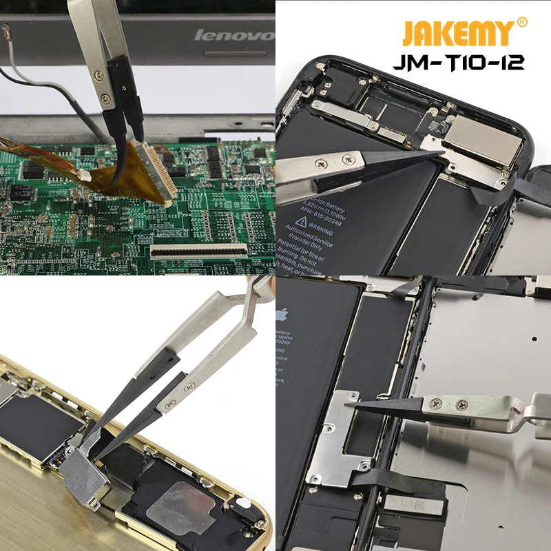 Jakemy JM-T10-12ステンレス鋼精密帯電防止esdピンセット、電話修理用の湾曲したまっすぐなプラスチックチップ付きbga作業