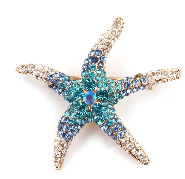 Marine Animal Crystal Rhinestones sea star Brooch Pin Fashion Girl Jewelry Sea Star Starfish Brooches Pins