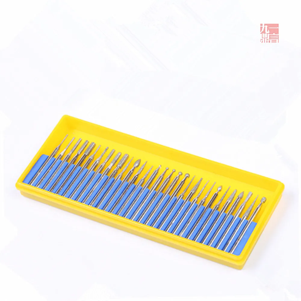 30Pcs เพชรบดติดตั้ง Point Bits Burrs เหมาะกับ Dremel เครื่องมือหมุน3Mm Shank Dia 45มม.ความยาว gratis Ongkir
