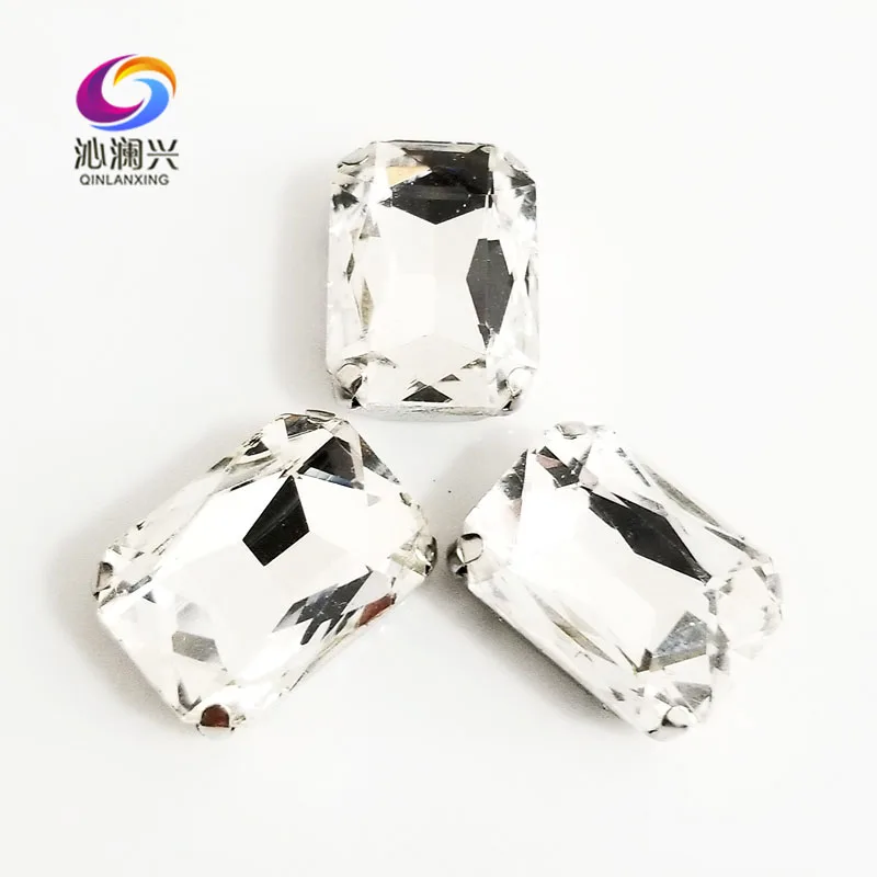 Rectangle Shape White Color Glass Crystal Rhinestones, Silver Bottom Sew on Stones, Diy Clothing Sewing Accessories, CFBJ01