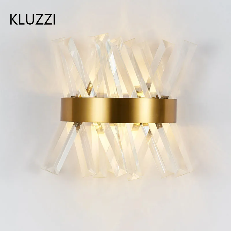 KLUZZI Luxury Crystal Wall Lights Gold Wall Lamp LED Light Fixtures For Living Room Bedroom Indoor decoration Lighting AC 220V