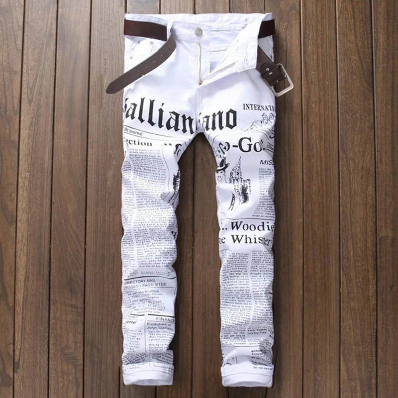 

New luxury Brand Fashion Stretch Mens Jeans White Letters Printing Jeans Men Casual Slim Fit Trousers Denim Printed Jeans Pants