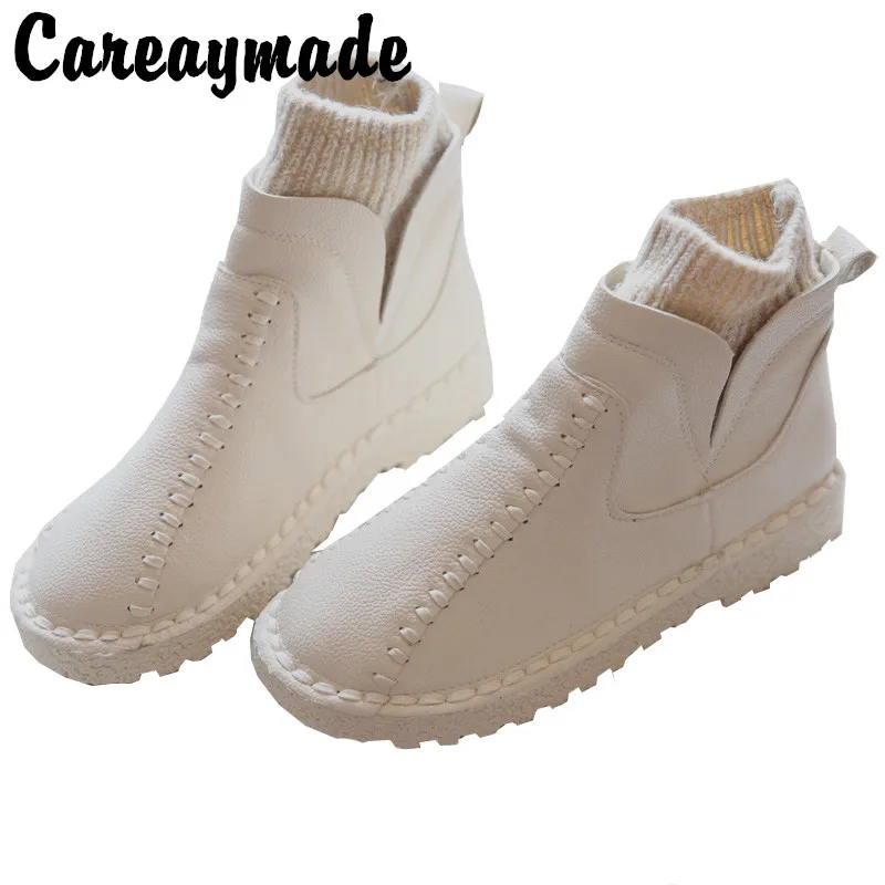 

Careaymade-series Sen female literary wool mouth short winter boots and handmade wool round thick soled ankle boots,4 colors