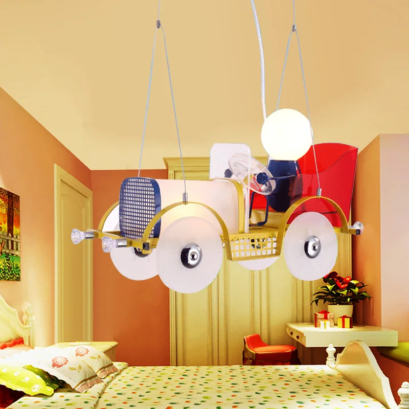 Children 's toy car chandelier glass lamp bedroom learning modern creative villain cartoon lights led high - quality metal