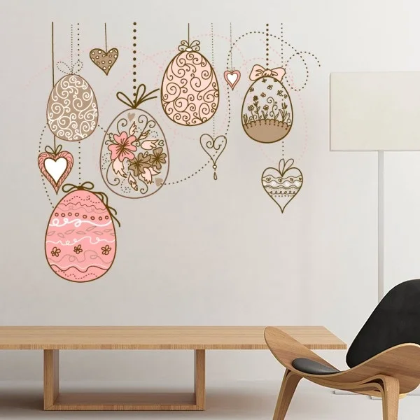 

Easter Religion Christianity Festival Cute Pink Hanging Colored Egg Heart Flower Culture Illustration Pattern Removable Wall Sti