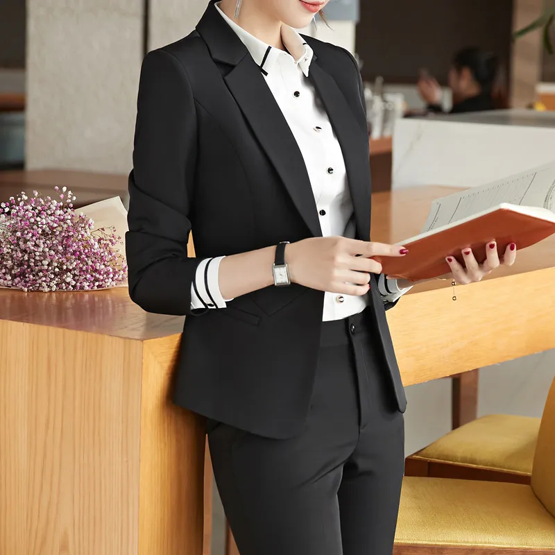 Naviu New Fashion Women Pant Suit Formal Business Slim Blazer and Trouser Set Office Ladies Uniform Work Wear