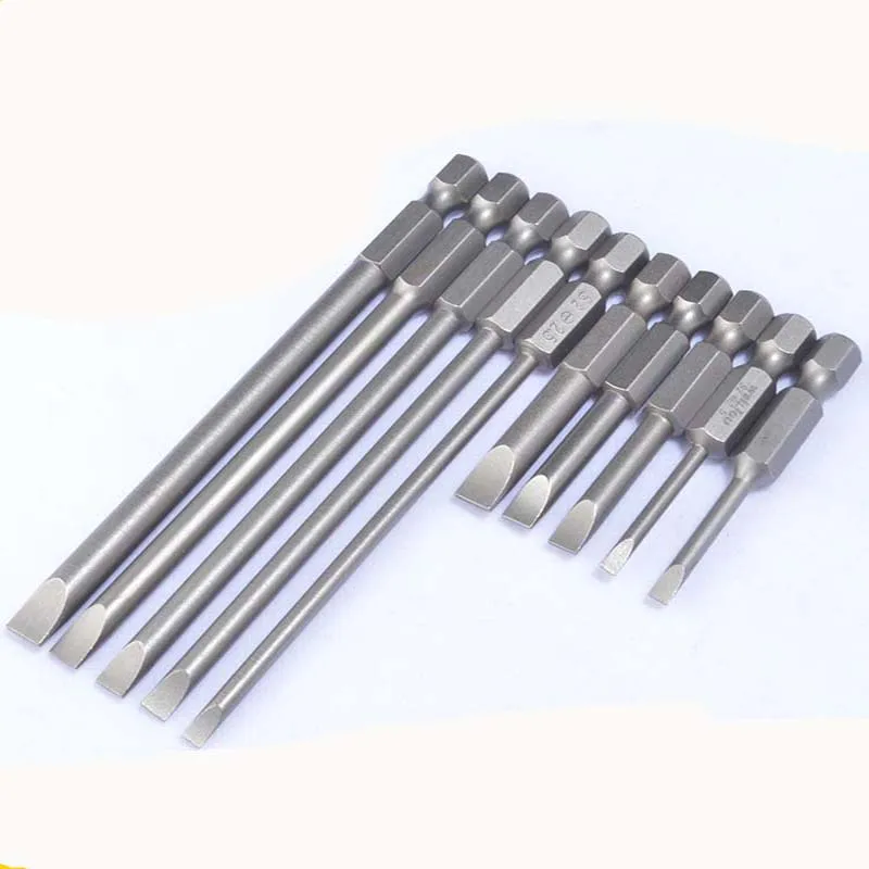 8pcs Set 50/100mm 1.5-6.0mm Magnetic Flat Head Slotted Tip Screwdrivers Bits 1/4