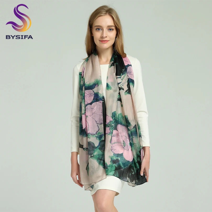 BYSIFA Spring Autumn Women Green Silk Scarf Shawl New Winter Top Grade Dragonfly Pattern Long 100% Silk Scarves Wraps 180*110cm